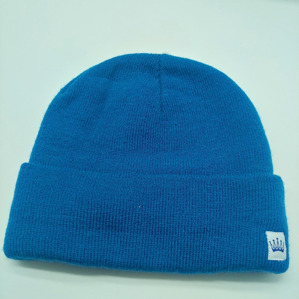 New American Crown | Solid Knit Blue Fold Ober Arylic Beanie Hat OS